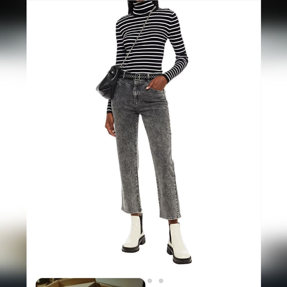 MAJE First Stone Cropped belted high-rise straight-leg jeans